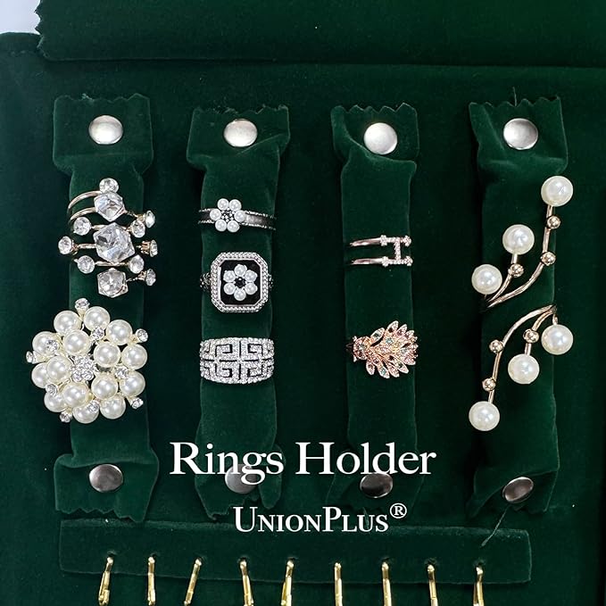 UnionPlus Velvet Travel Jewelry Case Roll Bag for Necklaces Brackets, Great Jewelry Organizer for Travel, Multi Jewelry Organizer, Blackish Green