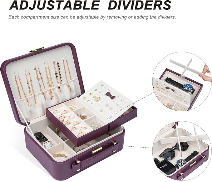 Travel Jewelry Case Organizer, Large Travel Jewelry Organizer, Travel Jewelry Box and Portable Travel Jewelry Case, Burgundy Red
