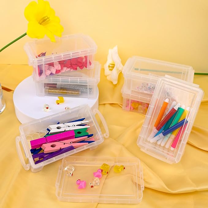 Small Plastic Box, 5" X 2.8" X 2" Stackable Mini Storage Box with Lid, Clear Organizer Container for Jewelry Beads, Small Crafts Items Accessories - -6 Pack