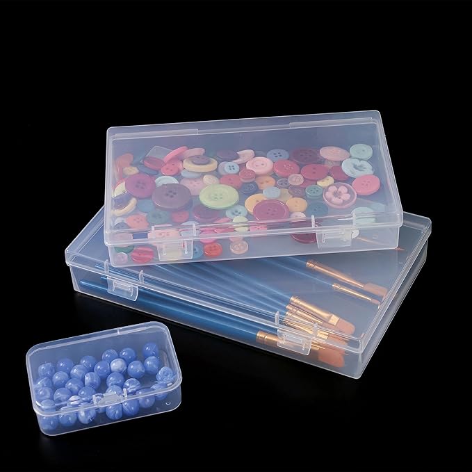 LJY 20 Pieces Mixed Sizes Rectangular Empty Mini Clear Plastic Organizer Storage Box Containers with Hinged Lids for Small Items and Other Craft Projects