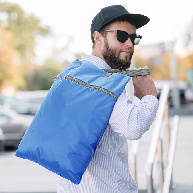 2 Pcs Travel Laundry Bags Waterproof with Handle Dirty Clothes Bag for Traveling Hanging Laundry Hamper with Two Zippered Pockets Washable Reusable for Sports Home Travel College Dorm (Blue)