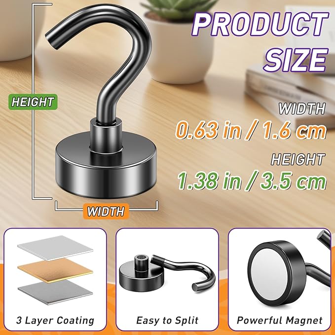 12 Pack Magnetic Hooks for 2026 Cruise Cabins Beach Vacation 30lbs+ Heavy Duty Magnet with Hook Metal Magnetic Hooks for Kitchen Fridge Grills Hanging Magnet Hooks for Classroom Locker Whiteboard
