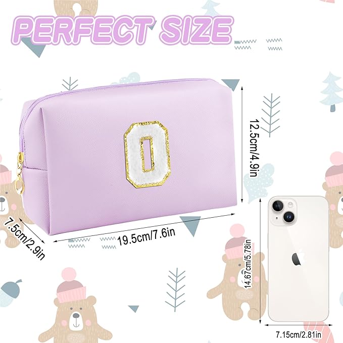 Gifts for Girls Initial Makeup Bag Personalized Cosmetic Bag with Zipper Cute Travel Toiletry Bag Waterproof PU Preppy Makeup Pouch Birthday Gift for Teen Girls Women(Purple O)