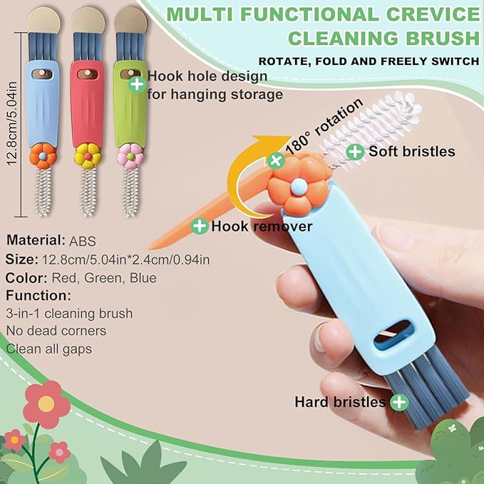 3 in 1 Cup Lid Cleaning Brush, 6 PCS Portable Water Bottle Brush, Multifunctional Bottle Cleaner Brush Set for Tight Spaces, Bottle Gaps, Tumblers, Travel Mug Caps