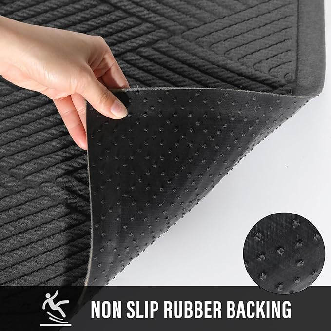 Sturdy Front Door Mat, Absorbent Muddy Dirt Resist Welcome Door Mats Outdoor Indoor, Stain and Fade Resistant, Non-Slip Rubber Backing Low Profile Doormat for Entryway, 47×32, Charcoal