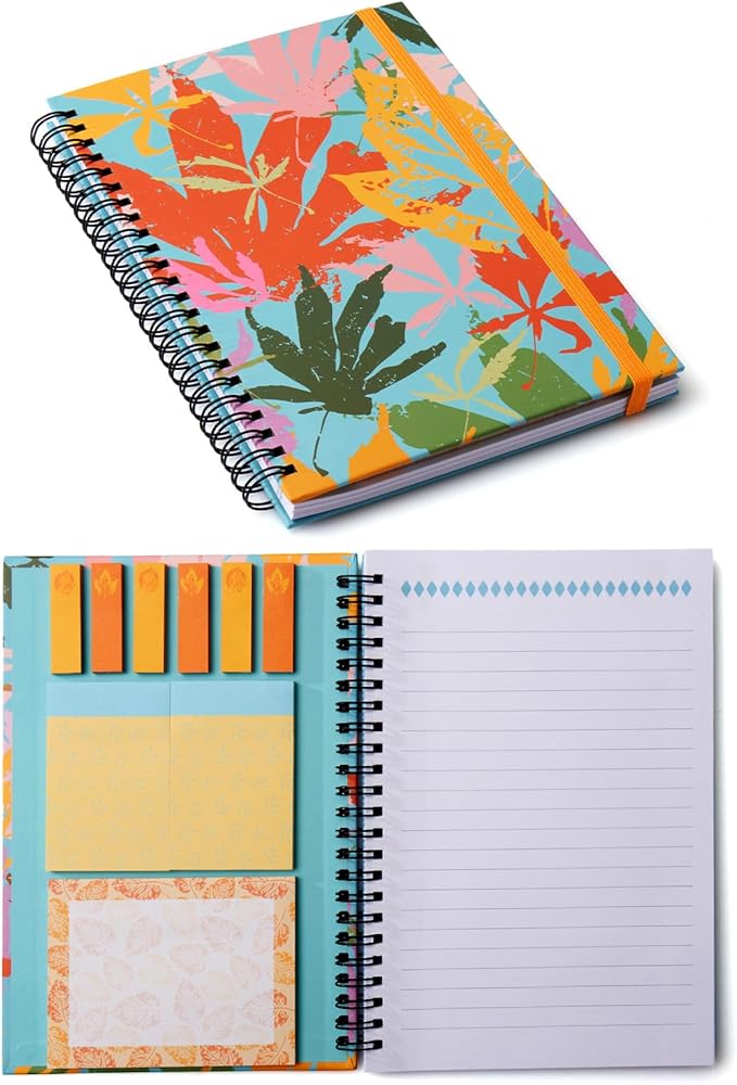 A5 Spiral Sticky Notebook,with 9 pads of decorated sticky notes and a handy notebook,Note Pads Teacher Appreciation Gift Writing Memo Pads School Office Supplies and Daily Life Organization (Autumn)