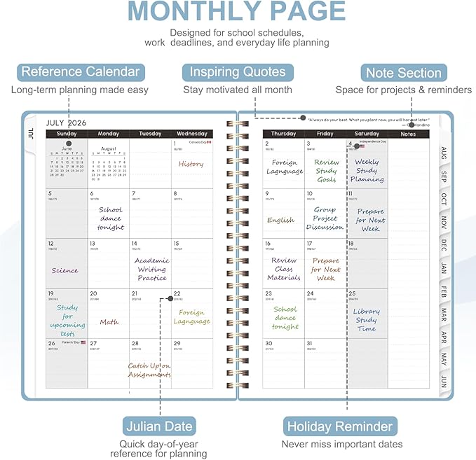 Planner 2026-2027, Weekly and Monthly Academic Planner, July 2026 - June 2027, Hardcover Calendar Agenda Book for School Year Planning, School Supplies for Teacher and Student, A5(6.3'' x 8.5'')