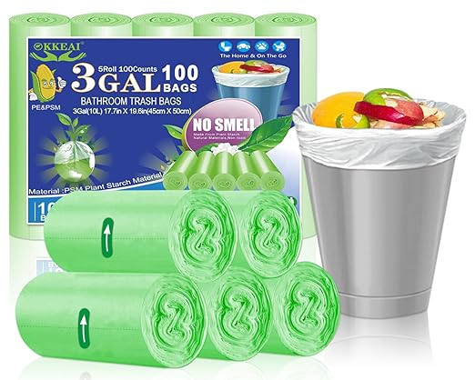 OKKEAI 3 Gallon Small Trash Bags, 100 Counts, Small Trash Can Liners, Garbage Bags, Mini 10L Wastebasket Bin Liners Bags for Bathroom, Kitchen, Bedroom, Living Room, Office, Green