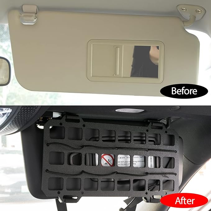 Vehicle Molle Panel Visor Organizer for Car Visor/Headrest/Seat Back - Tactical Gear Holder with Molle Pouches & EDC Tools