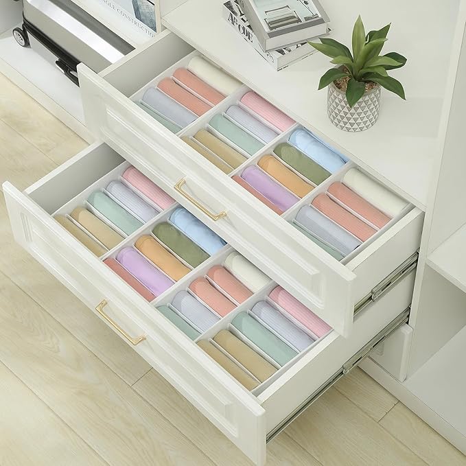 Qozary 3 Pack Sock Underwear Drawer Organizer Dividers, Non-Woven Fabric Collapsible Cabinet Closet Storage Boxes for Clothes, Socks, Lingerie, Underwear, Tie, Belt, Baby, Bedroom (White, 6 Cells)