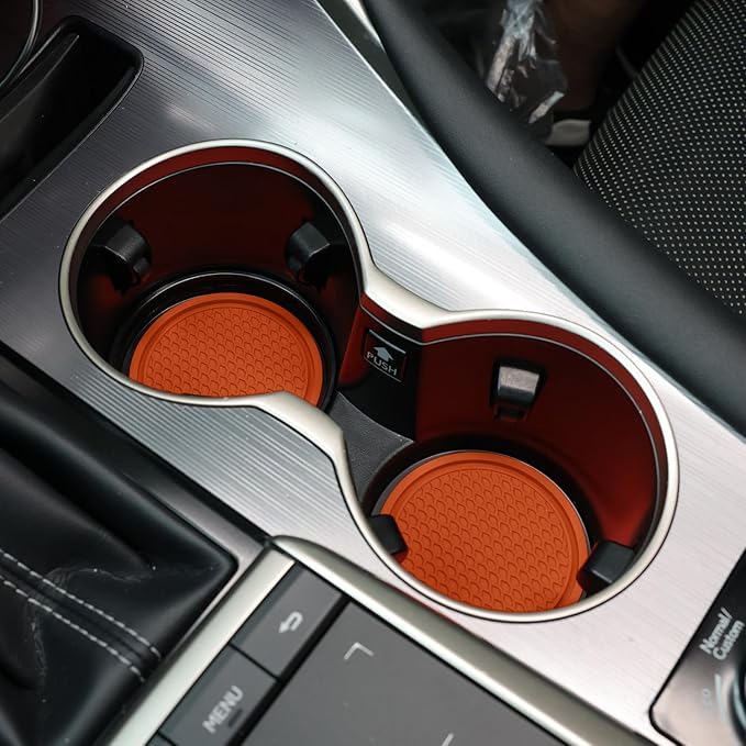 SINGARO Car Cup Coaster, 4PCS Universal Non-Slip Cup Holders Embedded in Ornaments Coaster, Car Interior Accessories, Orange