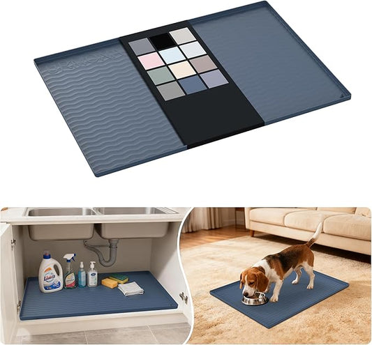 URMONA Waterproof Silicone Under Sink Mat 28'' x 22'' Shelf Liner for Kitchen and Bathroom, Cabinet and Counter Protector, Storage and Organizers, Litter Mat, Pet Cat Puppy Essentials(Dark Grey)
