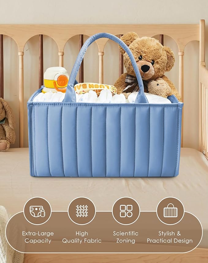 SWEET DOLPHIN 2-Pack Baby Diaper Caddy Organizers, Stylish Storage Baskets for Newborn Essentials, Diaper Station & Car Travel, Value Bundle for Baby Shower Gifts & Registry Must-Haves - Grayish Blue