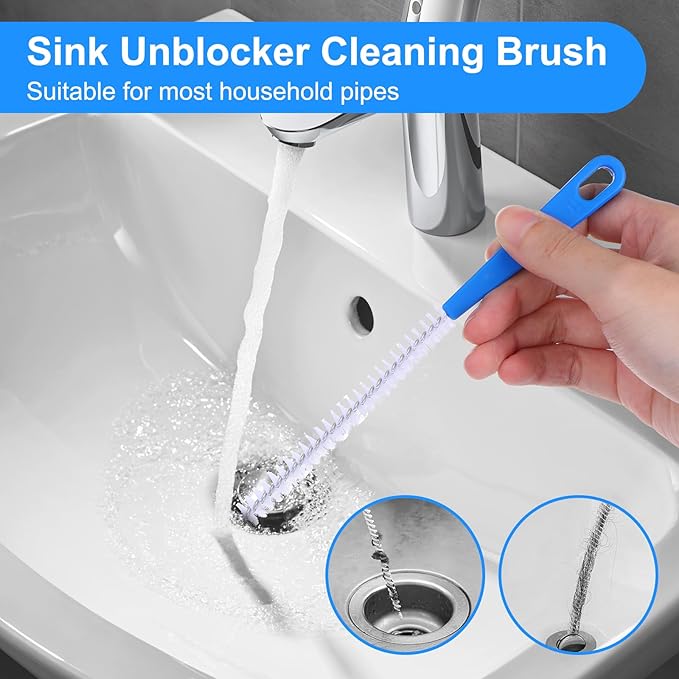 Yuanchu 4 Pack Flexible Drain Cleaning Brush, 23.6inch Long Drain Clog Remover Tool with Nylon Bristles Rust-Resistant Sink Unblocker Tool for Toilet Kitchen Shower Sewer Tub