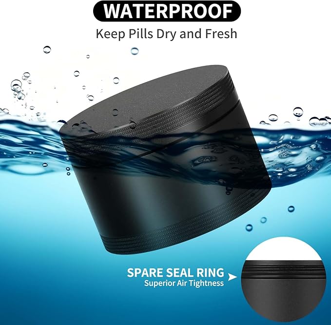 Portable Metal Pill Case, Single Waterproof Daily Pill Box for Travel, Pill Container, Aluminium Alloy Round Pill Box Organizer Pill Holder for Medicine Vitamin Fish Oils Big Size