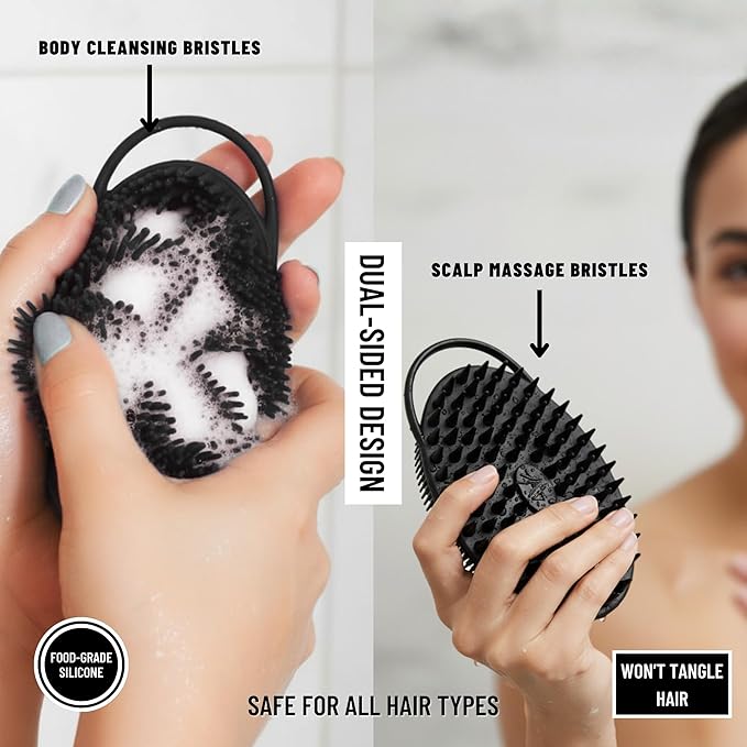 Scalp Massager Shampoo Brush Silicone - Hair Scrubber Shower Tool - Avilana Scalp Exfoliator Head Massage Brush - Gentle Daily Cleansing All Hair Types - Gift Women Men