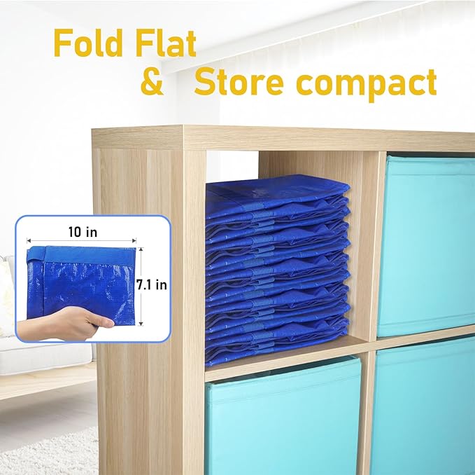 TICONN 16 Pack Extra Large Moving Bags Heavy Duty with Zippers & Carrying Handles, Durable Storage Bags Moving Boxes for Closet Organizers and Storage (16 Pack, Blue)