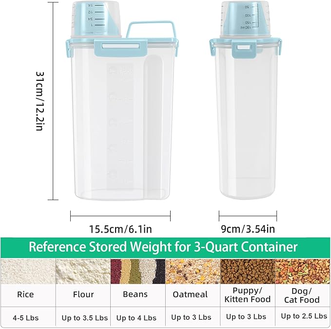 TBMax Rice Storage Container 3-5 Lbs Flour Container Cereal Dispenser with Measuring Cup, Airtight Dry Food Container Bin for Kitchen Pantry Storage Organization