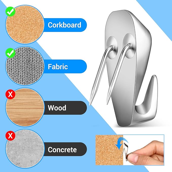LEIFIDE Cubicle Hooks Fabric Panel Wall Hooks Cubicle Clips Picture Hangers for 40 Lbs Office Home Kitchen Room Board Hanging Supplies(Silver,10 Pieces)