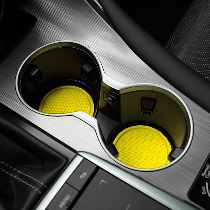 SINGARO Car Cup Coaster, 4PCS Universal Non-Slip Cup Holders Embedded in Ornaments Coaster, Car Interior Accessories, Yellow