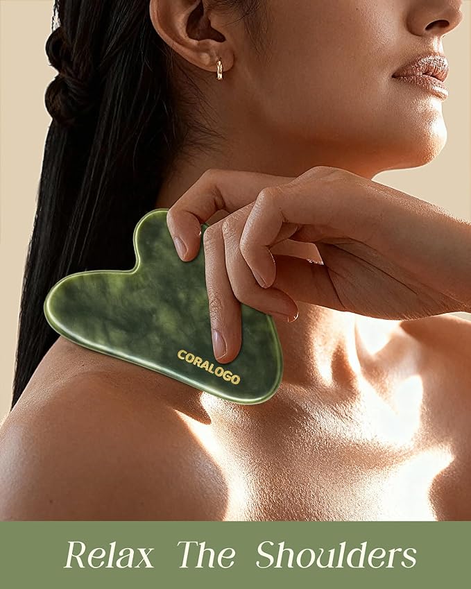 Coralogo Jade Gua Sha Facial Tools - 4pc Face Massager Tools Set with Gua Sha Facial Oil, Soap, Jade Roller for Puffiness Lymphatic Drainage Self Care Gift for Christmas Birthday Valentine's Day