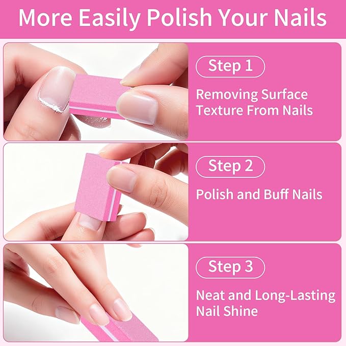 50PCS Mini Nail Buffer Block,Nail File,100/180 Grit Double Sided Sponge Files,Disposable Professional Manicure Prep Buffers for Acrylic & Natural Nails,Travel Size(Pink)