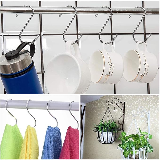 10 Pack 4.9 Inches Extra Large S Shape Hooks Heavy-Duty Metal Hanging Hooks Apply Kitchenware Bathroom Utensils Plants Towels Gardening Multiple uses Tools (Silver)