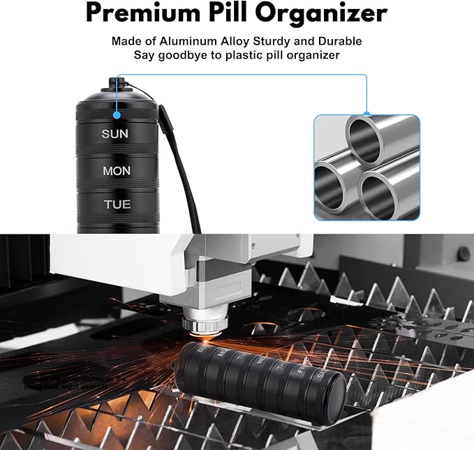 Pill Organizer Weekly Metal Travel Pill Box Waterproof - 7 Day Large Aluminum Alloy Pill Container, Portable Daily Pill Case for Vitamin, Medicine, Supplement, Fish Oil