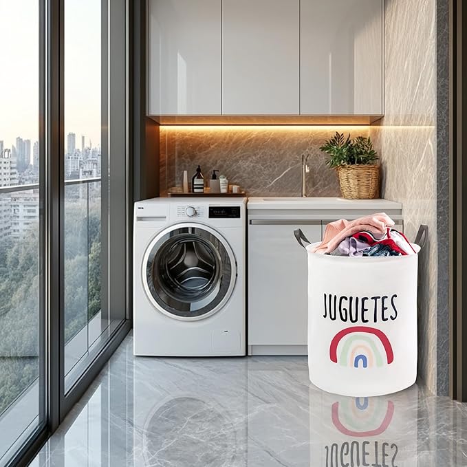 Mziart Kids Laundry Basket for Girls Boys, Cute Baby Laundry Hamper Waterproof Collapsible Large Storage Basket Nursery Toy Bin Home Decor Gift Baskets for Bathroom Bedroom 19.7 Inch (Rainbow)