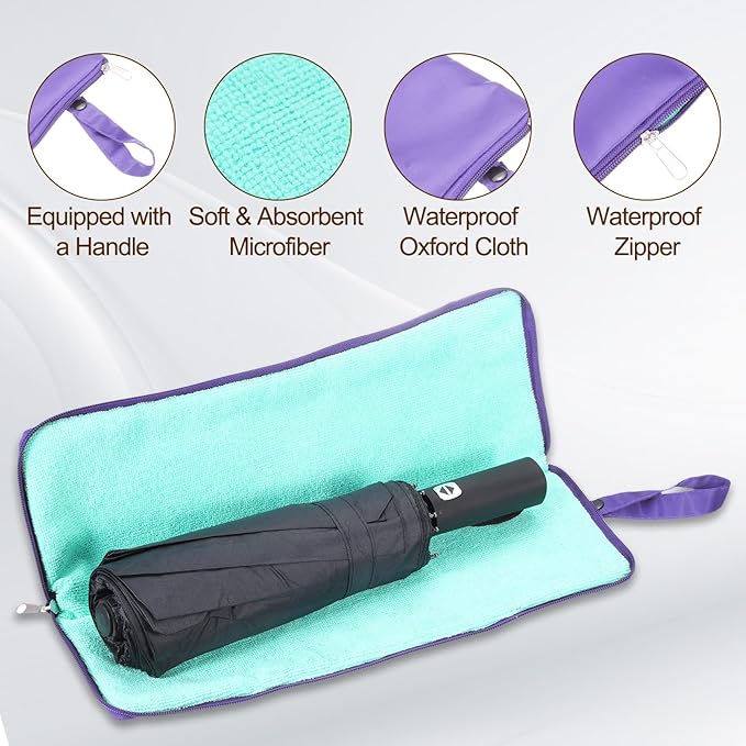 uxcell Wet Umbrellas Bag, 15 x 5 Inch Waterproof Oxford Cloth Reversible Umbrellas Sleeve Cover Portable Waterproof Case for Wet Travel Folding Umbrellas Travel Home Outdoor, Purple
