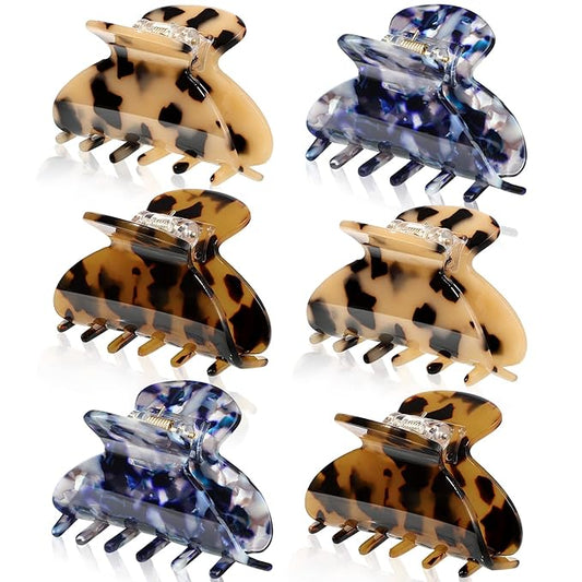 WILLBOND 6 Pieces Medium Hair Claw Clips for Thin Hair 2.6 Inch Tortoise Shell Clip Banana Jaw Hairpin French Style Barrettes Head Accessories for Women Girls(Fresh Pattern)