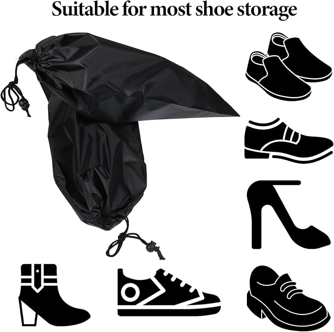 20 Pack Dust Bags For Shoes, Fabric Shoes Bags For Travel, Shoe Bag With Drawstring, Reusable Single Shoe Pouch For Protecting And Storing Shoes, Shoe Dust Bags For Men Women, Black