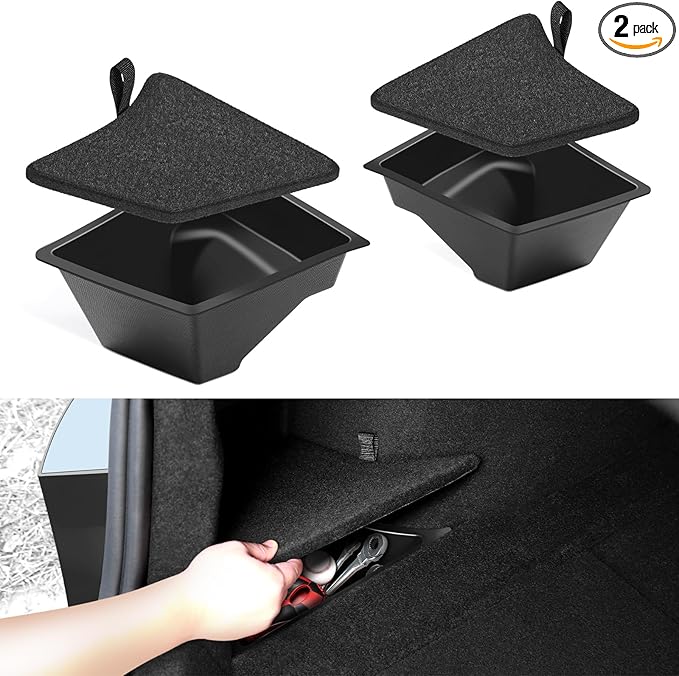 VIHIMAI Trunk Organizer for 2024 2025 Tesla Model 3 Highland Accessories Rear Trunk Storage Bins Side Box with Lids for 2025 2024 Model 3 Interior Accessories TPE Material Waterproof Odorless 2 PCS