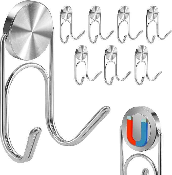 Magnetic Hooks 30Lbs+ 2026 Cruise Essentials Magnet Hook Heavy Duty Magnets Hanging Hooks for Refrigerator Grill Toolbox Cabins Outdoor 8 Pack (Silver)