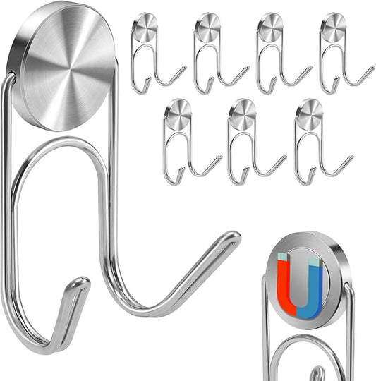 Magnetic Hooks 30Lbs+ 2026 Cruise Essentials Magnet Hook Heavy Duty Magnets Hanging Hooks for Refrigerator Grill Toolbox Cabins Outdoor 8 Pack (Silver)