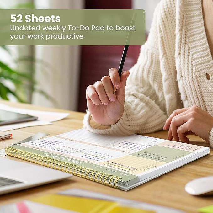Weekly To Do List Notepad with 52 Undated Sheets（8.5"×11"）6 Pack - Undated Weekly Planner Notepad for Office Desk Accessories and Supplies - Multi
