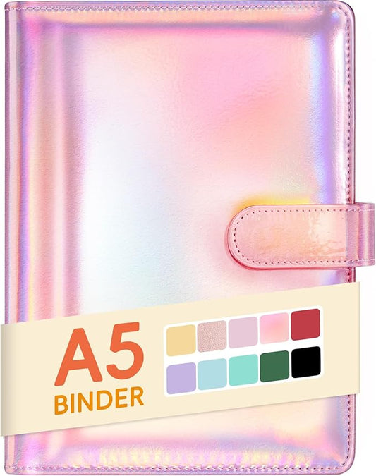 Sooez A5 Notebook Photocard Binder, 6 Ring Planner with Stylish Design, Loose Leaf Personal Organizer Cover with Magnetic Buckle, PU Leather Binder with Soft Colors