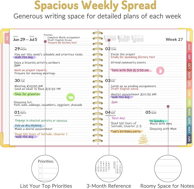 Forvencer Academic Planner 2026-2027, Hardcover Calendar Planner Weekly & Monthly, July 2026 - June 2027, 8.5" x 11", Daily Agenda with Tabs, College School Organizer for Student Teacher, Olive Green