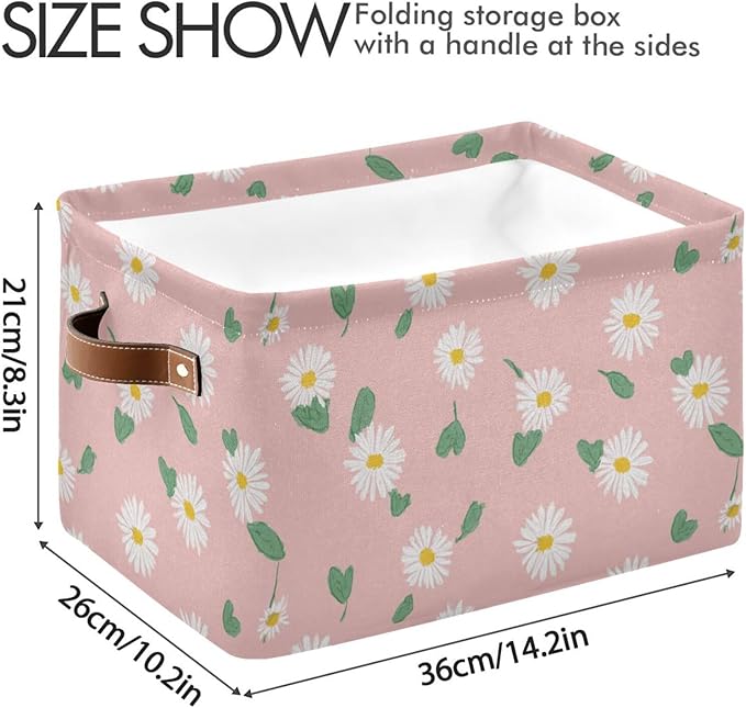 Aslsiy Storage Basket Daisy Spring Daisy Flower Nursery Bins Baby Toys Box Canvas Clothes Shelf Basket Laundry Hamper Gift Basket for Home Closet 2 Pcs
