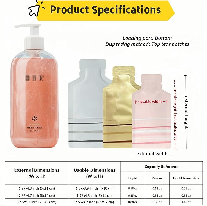 PABCK 100 Pcs Disposable Open Up Mylar Storage Bags Cosmetic Shampoo Liquid Containers Sample Pouch Heat Seal Foil Bag Travel Use Packets for Toiletries Skincare Lotion (Pink, 1.97x4.33 inch)