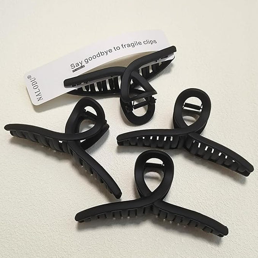 5 Inch Hair Claw Clips Extra Large No Slip Big Matte Jaw Clip for Long Curly Thick Hair Women, 4 Pack Black