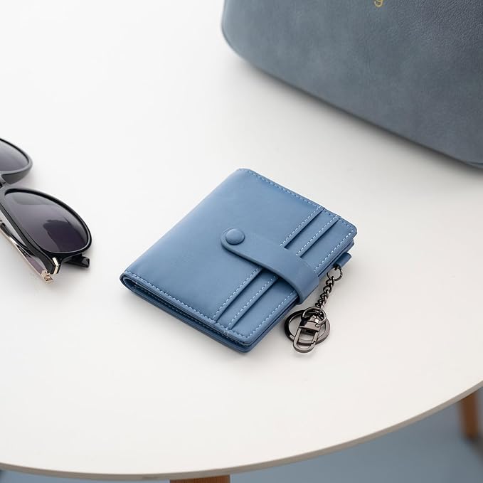 Alldaily Slim Keychain Wallet for Women, RFID Blocking Small Bifold Travel Credit Card Holder (Blue)