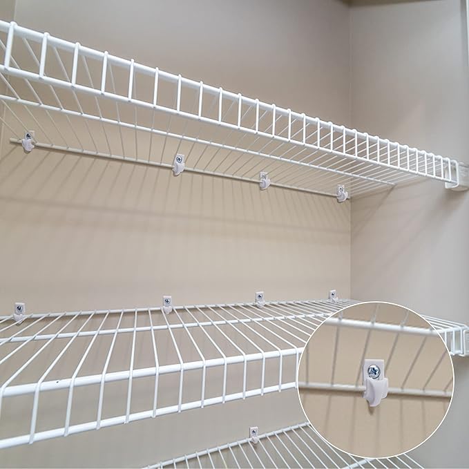 Sfcddtlg 25 Pcs White Down Wall Clips - Wire Shelf Brackets Loop Clips - Closet Maid Support Brackets - Plastic Shelves With Screws and Expansion Tubes for Wire Shelving