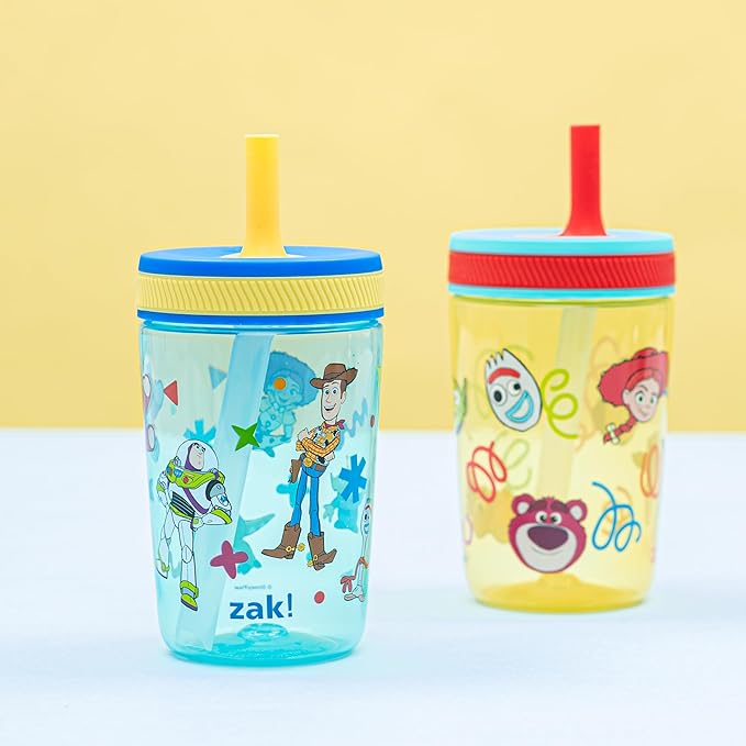 Zak Designs Disney Pixar Toy Story Kelso Toddler Tumblers For Travel or At Home, 15oz 2-Pack Durable Plastic Sippy Cups With Leak-Proof Design is Perfect For Kids (Woody, Buzz & Friends)