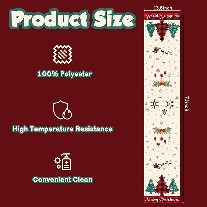 OHOME Christmas Decorations - Christmas Table Runner | Xmas Tree Santa Elk Decorations Holiday Navidad Party Favors Decor Supplies Backdrop Indoor Outdoor for Kitchen Home Office