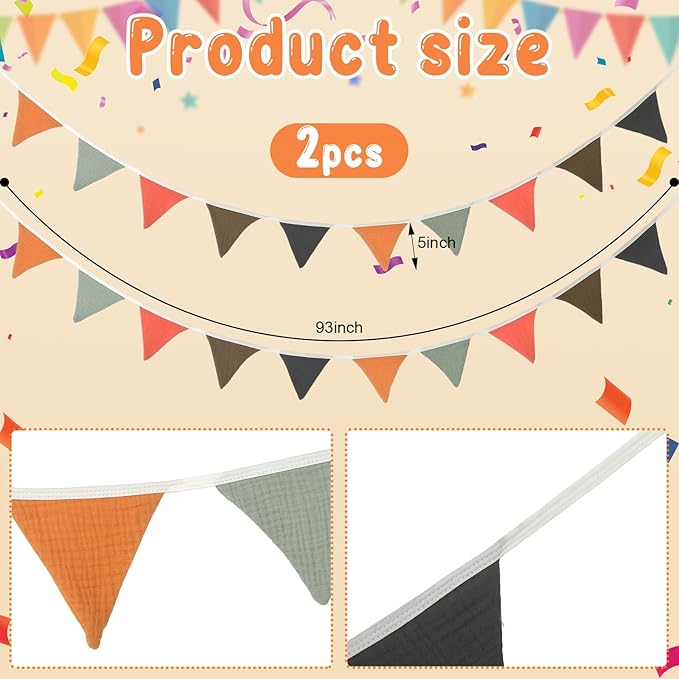 Oudain 2 Pcs Pennant Banner Flags Nursery Garland Triangle Bunting Flags Playroom Wall Decor Banner for Nursery Baby Shower Birthday Boho Wedding Party Event, Each 7.75 ft(Rustic Color)