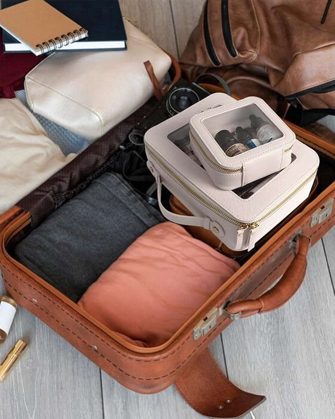 Travel Clear Makeup Bag Set, TSA Approved Cosmetic Bag Case with Zipper Portable Makeup Pouch Toiletry Bag Women Traveling Cosmetic Organizer Storage Bag Car Organizer Car Essentials for Women