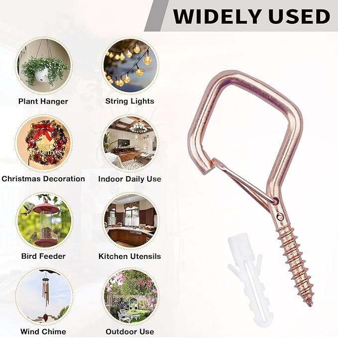 20PCS Eye Screw Hooks for Hanging Heavy Duty with Safety Buckle.Metal Ceiling Hooks for Hanging Plants,Cup,Wind Chime,Bird Feeders,String Lights at Indoor&Outdoor,2.36 Inch(No Drill Bit)