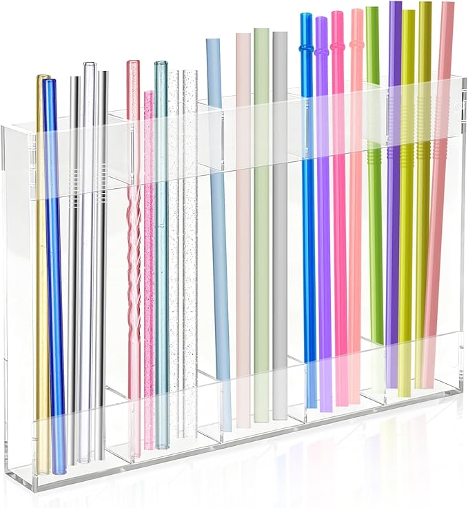 Straw Holder, Straws Organizer, Kitchen Counterware Storage Rack, Features Strong Adhesive Double-Sided Tape, Suitable for Countertops and Cabinets (Transparent)