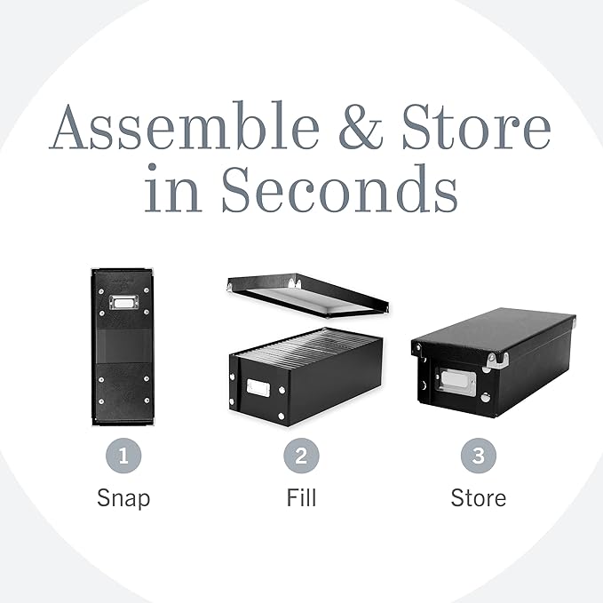 Snap-N-Store Index Card Holder Storage Box - Collapsible Organizer Box fits 1100 Flash Cards - Business, Recipe, or Note Card - 4 x 6, 2 Pack, Black